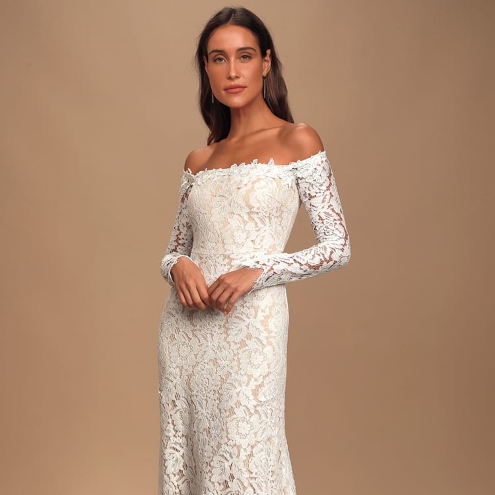 Lulus wedding dress off the shoulder